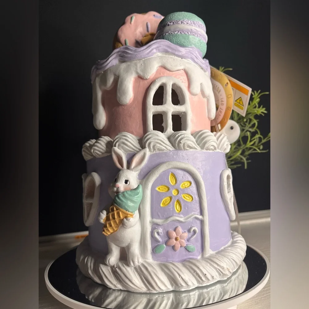 Large Ice Cream Cake Easter Bunny House Pastel Macaron Donut Decor NWT